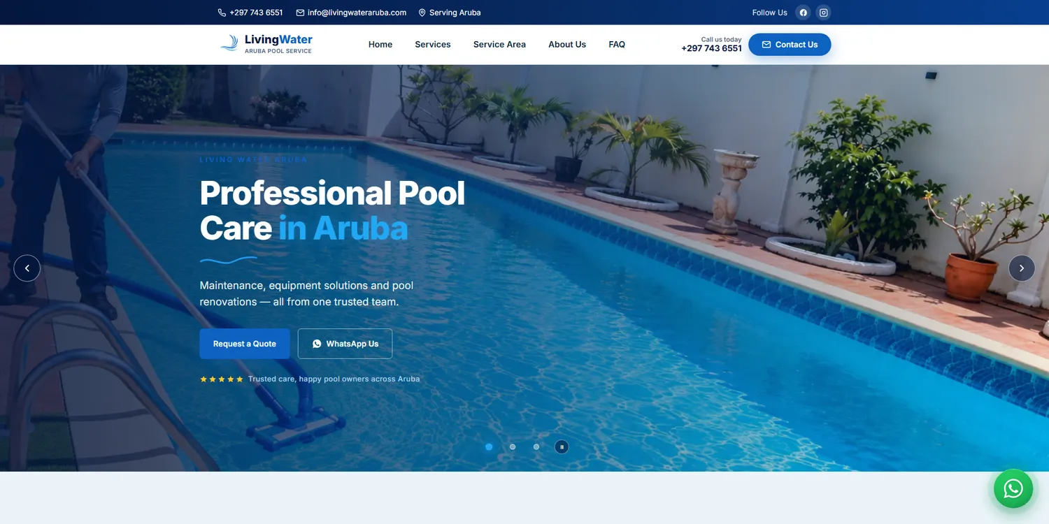 Vista previa del sitio de Living Water Aruba